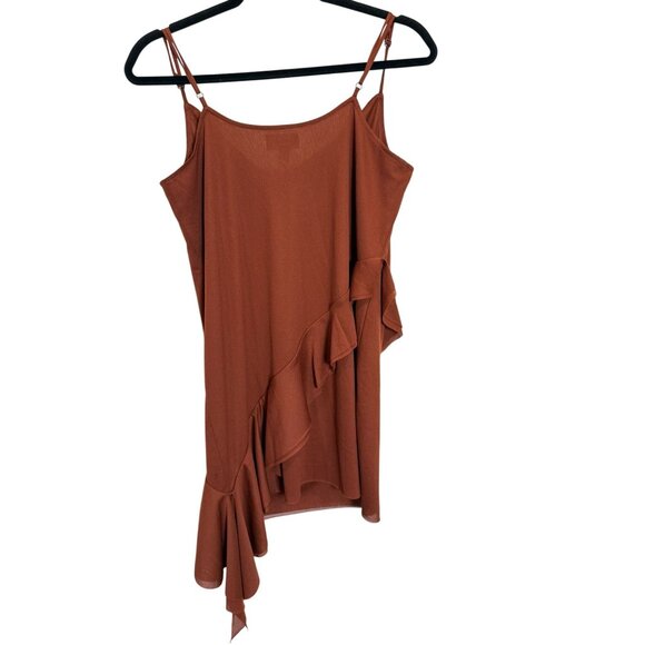 NWT Y2K Asymmetrical Ruffle Hem Rust Slip Dress By‎ Open Edit  Size L balletcore - Picture 4 of 9